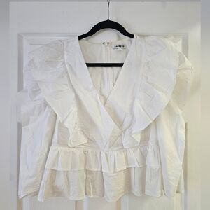 Express Elegant White Ruffled Blouse